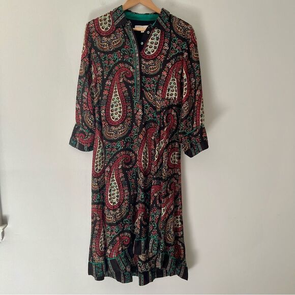 Ritu Kumar Dress Midi Paisley Kurta Viscose Black Green Maroon Size XS Boho - Picture 2 of 12
